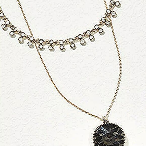 ANN TAYLOR LOFT DOUBLE LAYERED CRYSTAL NECKLACE NWT 17 1/2" + 2 3/4" - Picture 4 of 4